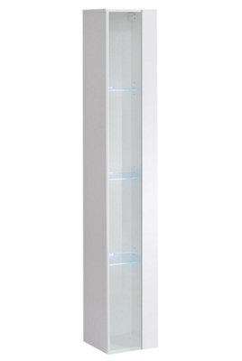 Arte Switch Ww1 White Gloss Tall Display Cabinet 30Cm - Bright Minimalist Showcase With Blue Led Lighting - image 1