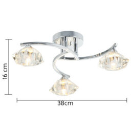 Harper Living Spiral Semi-Flush Ceiling Light, 3 Lights Clear Glass Shades, Polished Chrome Finish - thumbnail 8
