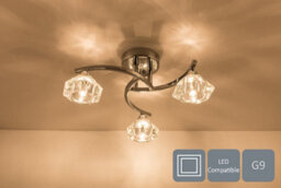 Harper Living Spiral Semi-Flush Ceiling Light, 3 Lights Clear Glass Shades, Polished Chrome Finish - thumbnail 3