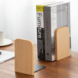 Book Ends, 2 Pack Natural Bamboo Bookend Heavy Duty Bookends Walnut Wood Wooden - thumbnail 3