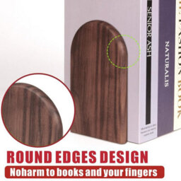 Book Ends, 2 Pack Natural Bamboo Bookend Heavy Duty Bookends Walnut Wood Wooden - thumbnail 4