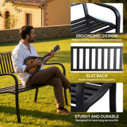 Outsunny Garden Bench, Metal Outdoor Patio Garden Loveseat, Black - thumbnail 5