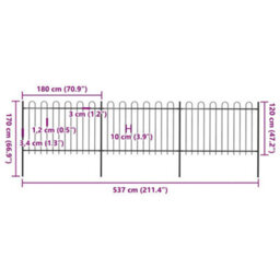 Walplus Garden Fence With Hoop Top Steel 537X120 Cm Black - thumbnail 5