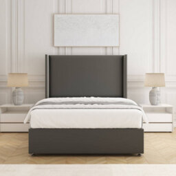 Bsspoke Austin Divan Bed Set Grey Plush Velvet 54Inch Wingedback Headboard & Mattress & No Drawers In 3Ft 4Ft 4Ft6 5Ft 6Ft - thumbnail 1