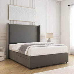 Bsspoke Austin Divan Bed Set Grey Plush Velvet 54Inch Wingedback Headboard & Mattress & No Drawers In 3Ft 4Ft 4Ft6 5Ft 6Ft - thumbnail 2