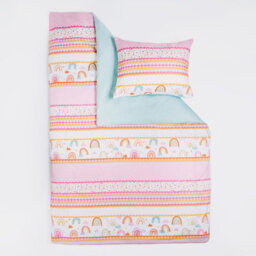 OHS Rainbow Duvet Cover Bedding Set Quilt Pillowcase Reversible, White - Single - thumbnail 7