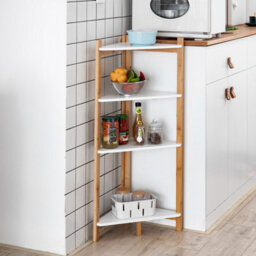 Aspect Furniture Tess White & Bamboo Corner Shelf/ Bathroom Freestanding Storage Units