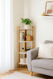 Aspect Furniture Tess White & Bamboo Corner Shelf/ Bathroom Freestanding Storage Units - thumbnail 2