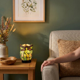 Happy Homewares Classic Dragonfly Tiffany Uplighter Lamp In Green And Toned Amber - thumbnail 6