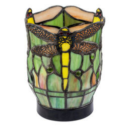 Happy Homewares Classic Dragonfly Tiffany Uplighter Lamp In Green And Toned Amber - thumbnail 4