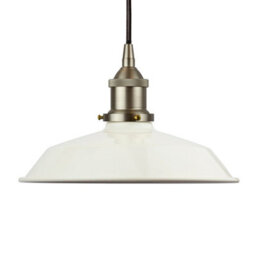 Clay White Small Trinity Metal Painted Dome Pendant Light With Brushed Chrome Lamp Holder And Black Round Cable - Se Home - thumbnail 1