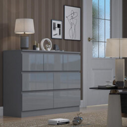 Fwstyle Stora 7 Drawer Grey Gloss Chest Of Drawers Merchant Chest (H) 81 (W) 106 (D) 40Cm