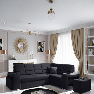 Wakiki Upholstered Corner Sofa Bed With Two Ottomans Left Or Right Storage Dolphin Mechanism 260X96X190Cm Black Right - image 1