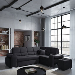 Wakiki Upholstered Corner Sofa Bed With Two Ottomans Left Or Right Storage Dolphin Mechanism 260X96X190Cm Black Right - thumbnail 2