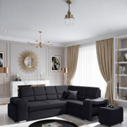 Wakiki Upholstered Corner Sofa Bed With Two Ottomans Left Or Right Storage Dolphin Mechanism 260X96X190Cm Black Right
