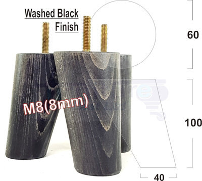 L&F Wood Legs Black Washed 100mm High Set Of 4 Replacement Furniture Feet Settee Chairs Sofas Footstools M8 - image 1