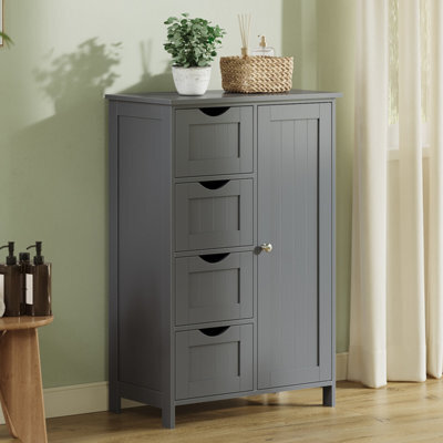 Ledrem Freestanding Bathroom Floor Cabinet With 4 Drawers And 1 Door, 30 X 55 X 82 Cm, Dark Grey - image 1