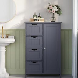 Ledrem Freestanding Bathroom Floor Cabinet With 4 Drawers And 1 Door, 30 X 55 X 82 Cm, Dark Grey - thumbnail 2
