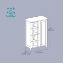 Ledrem Freestanding Bathroom Floor Cabinet With 4 Drawers And 1 Door, 30 X 55 X 82 Cm, Dark Grey - thumbnail 5