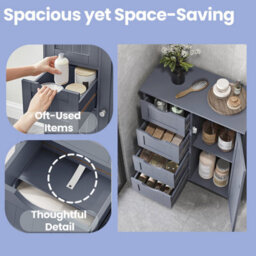 Ledrem Freestanding Bathroom Floor Cabinet With 4 Drawers And 1 Door, 30 X 55 X 82 Cm, Dark Grey - thumbnail 4