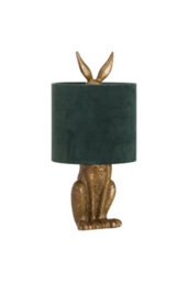 Antique Gold Hare Table Lamp With Green Velvet Shade Quirky Home Decor - thumbnail 1