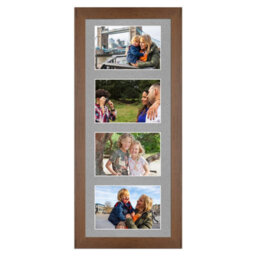 AK Frames 50X20Cm Walnut Modern Multi Photo Frame With Silver Mount - Holds 4 Apertures (4X) 6X4 Photos