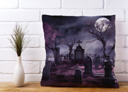 Warren Reed Designer Witchs Moonlit Cemetery Design Cushions 60Cm X 60Cm - thumbnail 2