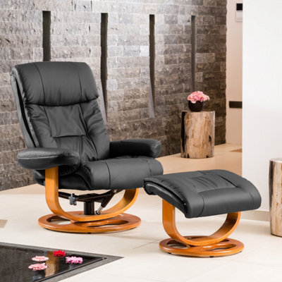 Barriston Bonded Leather And Pu Swivel Based Based Recliner Chair And Stool And Footstool - Black