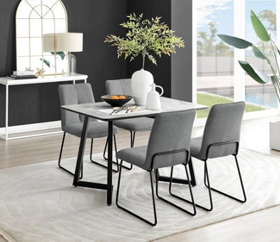 Furniturebox Uk Carson White Marble Effect Dining Table & 4 Dark Grey Halle Chairs - image 1