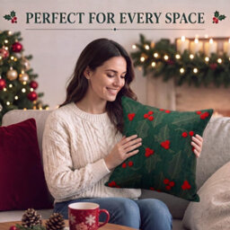 Amorly Green Red Holly Berry Embroidered Throw Pillow Cover 45X45Cm Christmas Decor Cushion Case Without Insert - thumbnail 6
