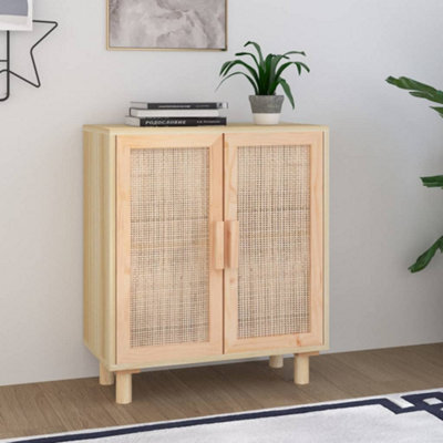 Berkfield Sideboard Brown 60X30X70 Cm Solid Wood Pine And Natural Rattan - image 1