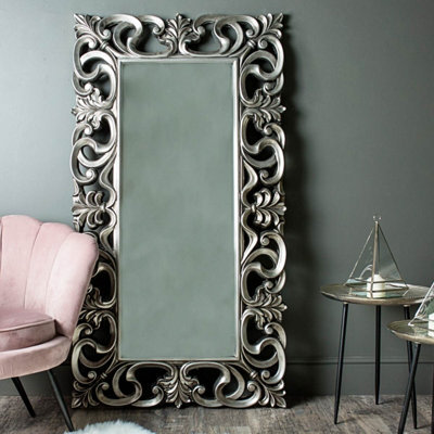 Melody Maison Large Baroque-Style Silver Wall / Floor Mirror 90Cm X 168Cm - image 1