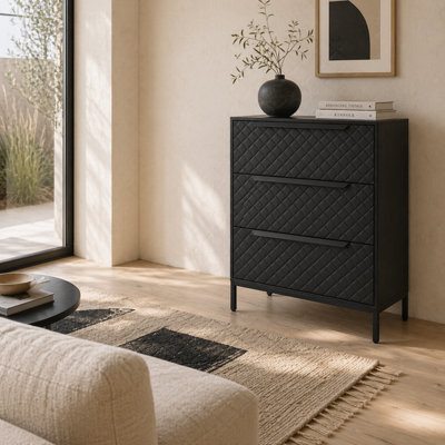 Wyld Haus Salimo Metal Black 3-Drawer Fabric Dresser, Mdf Frame, Raised Steel Base, 59.5 X 30 X 73.5 Cm - image 1