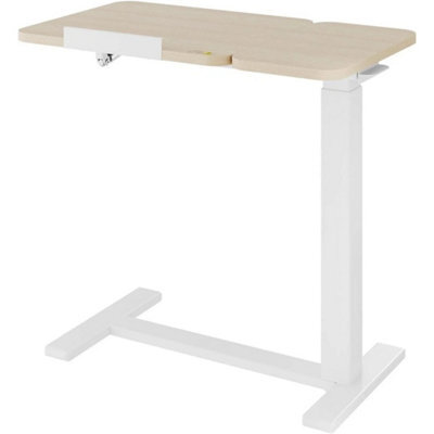 Wood Grain Rolling Overbed Table Adjustable Height With Wheel Mobile Laptop Desk - image 1