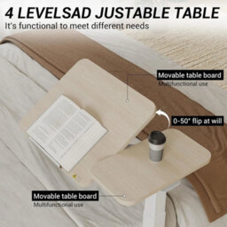 Wood Grain Rolling Overbed Table Adjustable Height With Wheel Mobile Laptop Desk - thumbnail 4