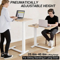 Wood Grain Rolling Overbed Table Adjustable Height With Wheel Mobile Laptop Desk - thumbnail 5