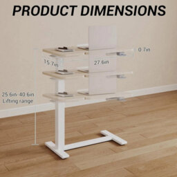 Wood Grain Rolling Overbed Table Adjustable Height With Wheel Mobile Laptop Desk - thumbnail 2
