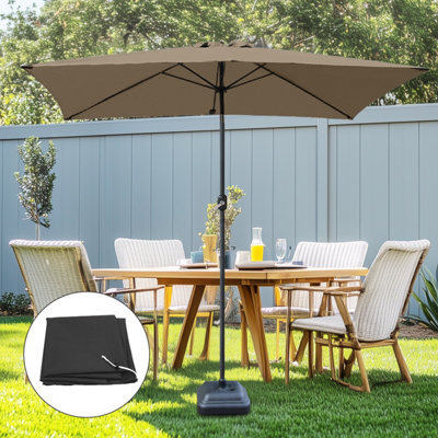 Sundaze Taupe Rectangle 2X3M Garden Parasol Umbrella Outdoor Patio Tilt Crank, Base Weights & Black Cover - image 1