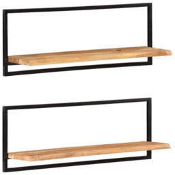 Berkfield Wall Shelves 2 Pcs 100X24X35 Cm Solid Wood Acacia And Steel - thumbnail 1