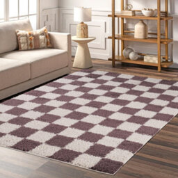 Chester Living Room Shaggy Area Rug Modern - Contemporary Checkered Design - Hallway Runner Indoor Rug Lilac 120X170 Cm - thumbnail 6