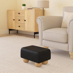 Black Natural Wood Bun Feet Faux Leather Small Footstool  Handmade Uk By Footstools Direct - thumbnail 1