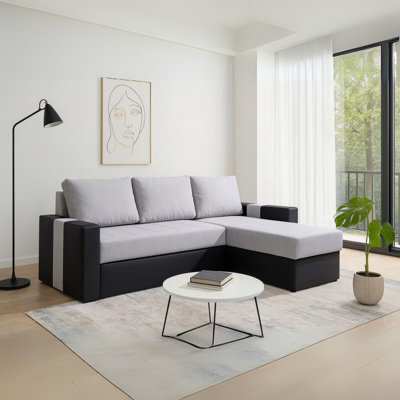 Aden 4 Seater Corner Sofa Bed With Storage And Universal Sleeping Function Light Grey With Black - image 1
