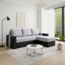 Aden 4 Seater Corner Sofa Bed With Storage And Universal Sleeping Function Light Grey With Black - thumbnail 1