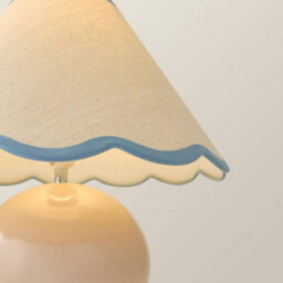 Valuelights Bosco Stone Natural Ceramic Table Lamp With Blue Trim Scallop Shade And Bulb - thumbnail 3