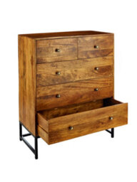 Elm Home And Garden Solid Mango Wood 2+3 Chest Of Drawers Dark Oak Finish Fully Assembled 105Cm High X 90Cm Wide X 42Cm Deep - thumbnail 4