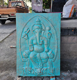 Serenityy Large Ganpati Iron Frame Turquoise Relief Wall Sculpture 0.7X1M 14.5Kg