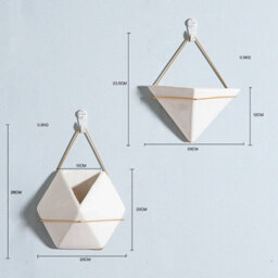 Living And Home White Triangle Ceramic Wall Hanging Planter With Gold Iron Frame Geometric - thumbnail 8