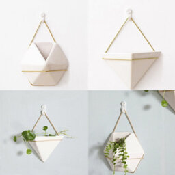 Living And Home White Triangle Ceramic Wall Hanging Planter With Gold Iron Frame Geometric - thumbnail 7