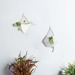Living And Home White Triangle Ceramic Wall Hanging Planter With Gold Iron Frame Geometric - thumbnail 5