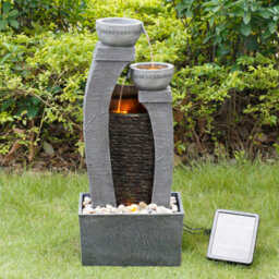 Teamson Home Garden Outdoor Water Feature, Solar Powered Water Fountain, Cascading Waterfall Design, With Led Lights
